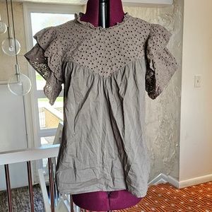 Lace Eyelet Blouse in Tan